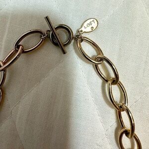 Loft Womens Oval Chain Link Necklace Gold Tone Bold Statement Bib 8.5 inches Lon